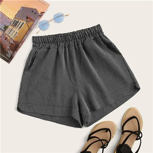 SHEIN Elastic Waist Double Pockets Striped Casual Shorts