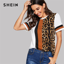 Load image into Gallery viewer, SHEIN Color Block Cut-and-Sew Leopard Panel Top Short Sleeve