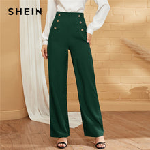 Load image into Gallery viewer, SHEIN Green Double-breasted Straight Leg Solid Long Pants Women Autumn High Waist Straight Leg Office Ladies Elegant Trousers