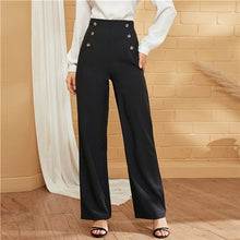 Load image into Gallery viewer, SHEIN Green Double-breasted Straight Leg Solid Long Pants Women Autumn High Waist Straight Leg Office Ladies Elegant Trousers