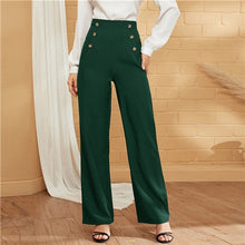 Load image into Gallery viewer, SHEIN Green Double-breasted Straight Leg Solid Long Pants Women Autumn High Waist Straight Leg Office Ladies Elegant Trousers