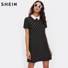 Load image into Gallery viewer, SHEIN Contrast Collar Polka Dot Straight Dress Womens Black and White Short Sleeve Casual Summer Womens Dresses