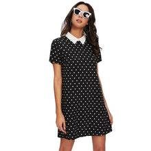 Load image into Gallery viewer, SHEIN Contrast Collar Polka Dot Straight Dress Womens Black and White Short Sleeve Casual Summer Womens Dresses