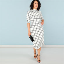 Load image into Gallery viewer, SHEIN Elegant Plaid Bodycon Plus Size Long Pencil Dresses Womens