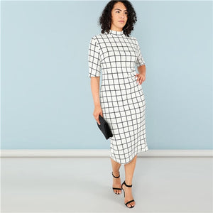 SHEIN Elegant Plaid Bodycon Plus Size Long Pencil Dresses Womens