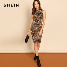 Load image into Gallery viewer, SHEIN Multicolor Modern Lady Elegant Mock-Neck Leopard Print Knee Length Stand Collar Dress Autumn Women Workwear Dresses