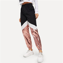 Load image into Gallery viewer, SHEIN Multicolor Color-block Contrast Metallic 100% Nylon Pants 2019 Spring Women Modern Lady Elegant Tapered/Carrot Pants