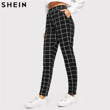 Load image into Gallery viewer, SHEIN Black Plaid Mid Waist Skinny Carrot Trousers Autumn