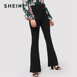 SHEIN Black Elegant Office Lady Elastic Waist Flare Hem Pants