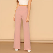 Load image into Gallery viewer, SHEIN Pink Elastic High Waist Straight Leg Solid Long Pants Women Trousers Office Lady Spring Elegant Workwear Wide Leg Pants