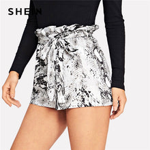 Load image into Gallery viewer, SHEIN Paperbag Waist Snakeskin Print Shorts With Belt Women