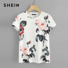 Load image into Gallery viewer, SHEIN Flower Print Round Neck T shirt Women 2019 Weekend