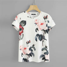 Load image into Gallery viewer, SHEIN Flower Print Round Neck T shirt Women 2019 Weekend