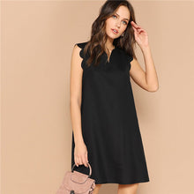 Load image into Gallery viewer, SHEIN Lady Solid V-Neck Scallop Trim Trapeze Mini Dress Women