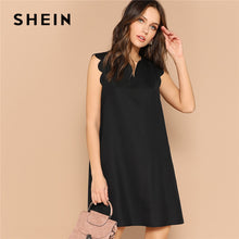 Load image into Gallery viewer, SHEIN Lady Solid V-Neck Scallop Trim Trapeze Mini Dress Women